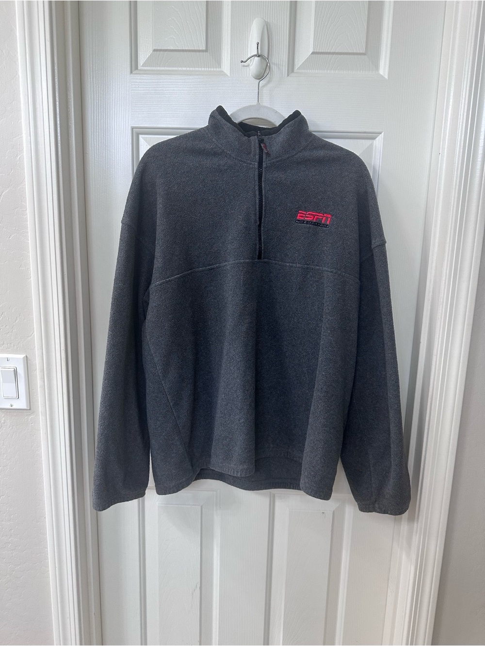 ESPN The Magazine Mens Pullover 1/4 Zip Fleece Sweatshirt Gray X-Large Vintage